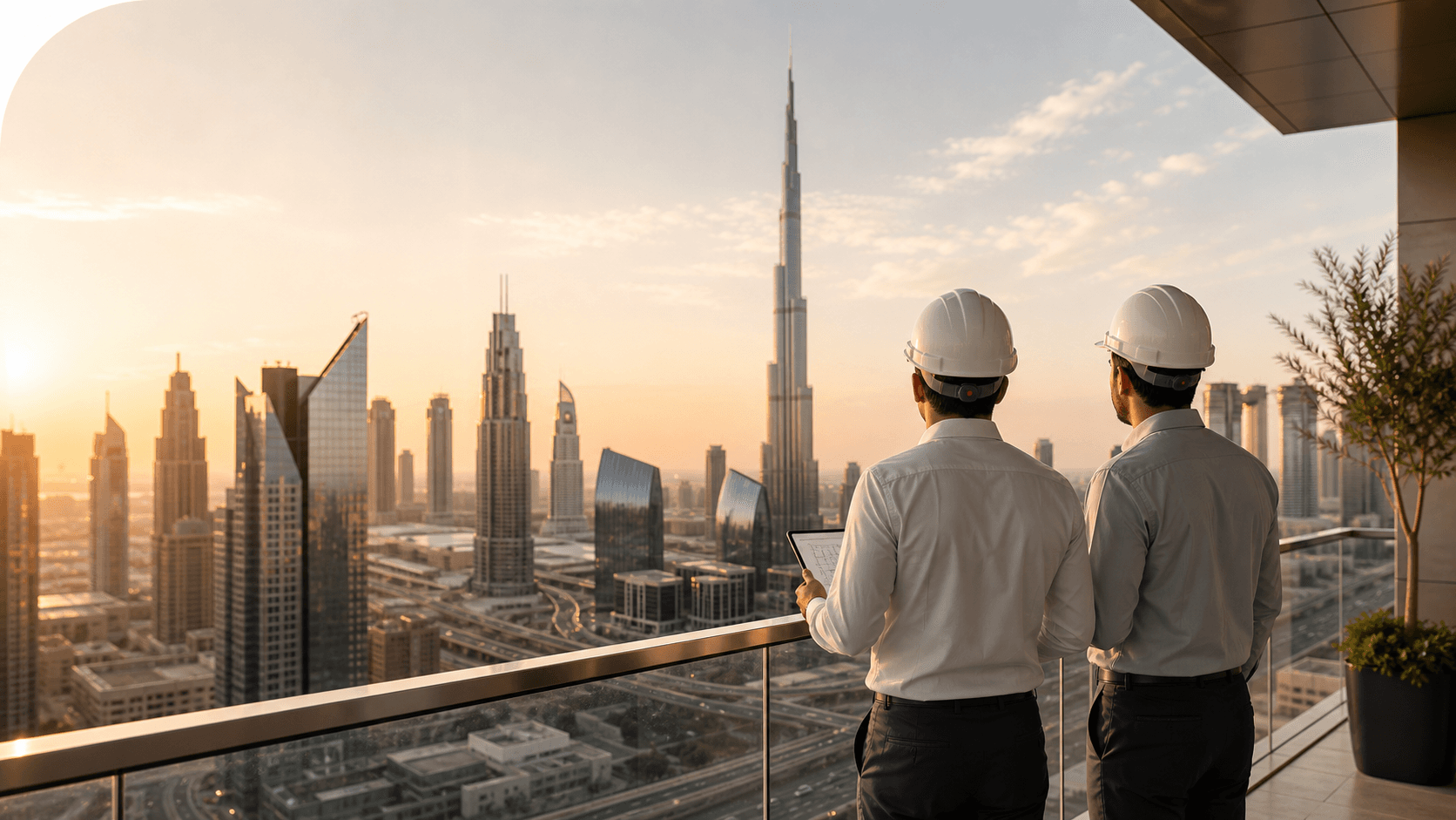 Metrofit engineers overlooking the Dubai skyline