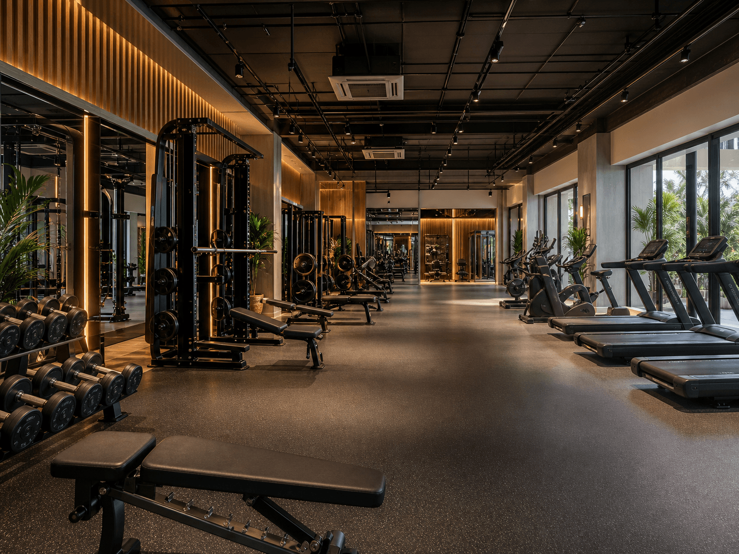 Modern fitness center interior with premium gym equipment