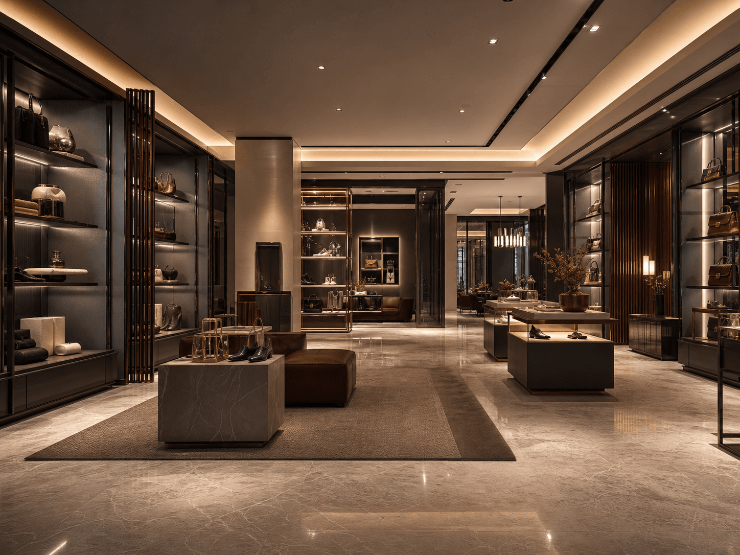 Premium retail showroom interior with elegant product displays